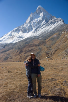 Miri Albahari and her husband David Godman standing on the Tapovan plain