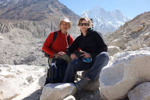 David Godman and his wife Miri Albahari on the Gangotri Glacier