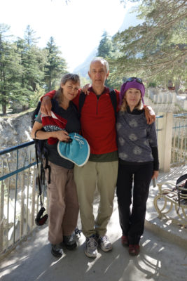 David Godman with his sister Geraldine Westrupp and my wife Miri Albahari on a bridge in Gangotri